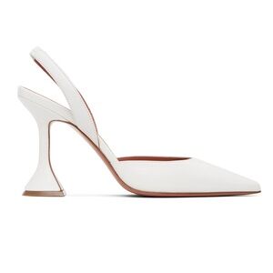 Amina Muaddi Holli Leather White Slingback Heels - NIB